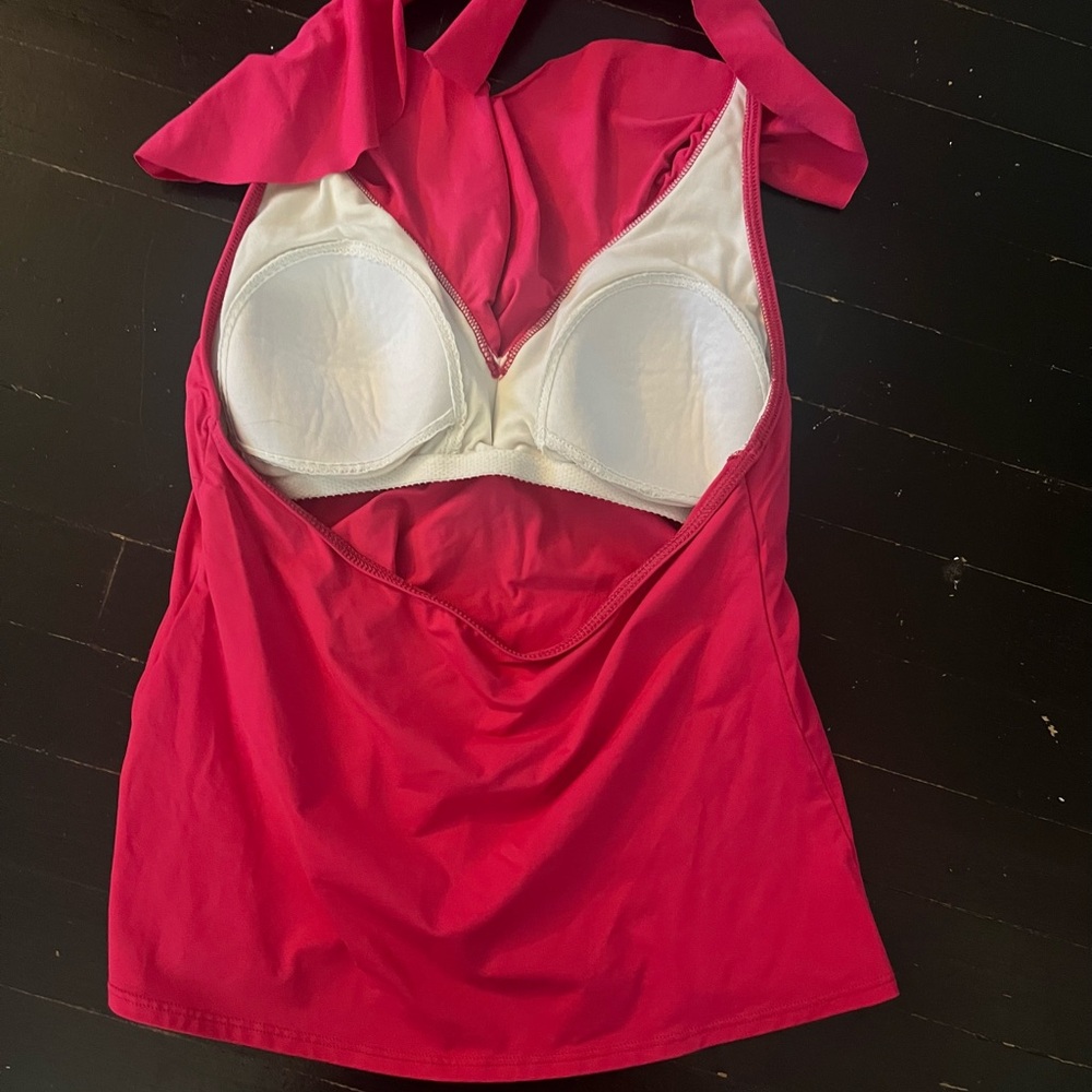 Ralph Lauren Nylon Fuchsia and White Swim Bathing Suit Top Size 12 - Picture 2 of 4